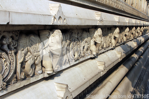 Image of Stone carvings in Hindu temple Birla Mandir in Kolkata, India