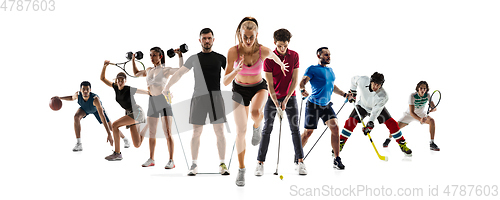 Image of Collage of different professional sportsmen, fit people in actio