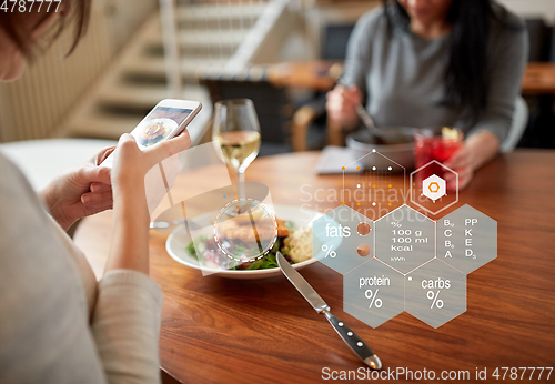 Image of hands with phone and food nutritional value chart