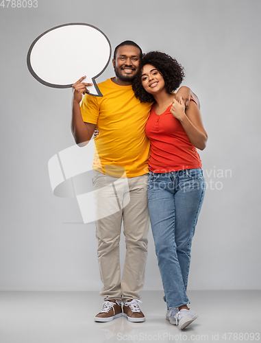 Image of african american couple with blank speech bubble