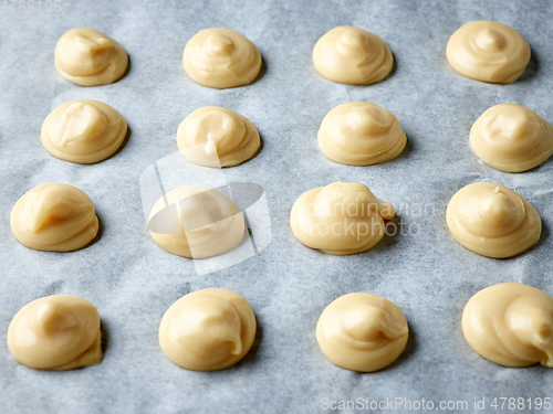Image of raw cream puffs on baking pan