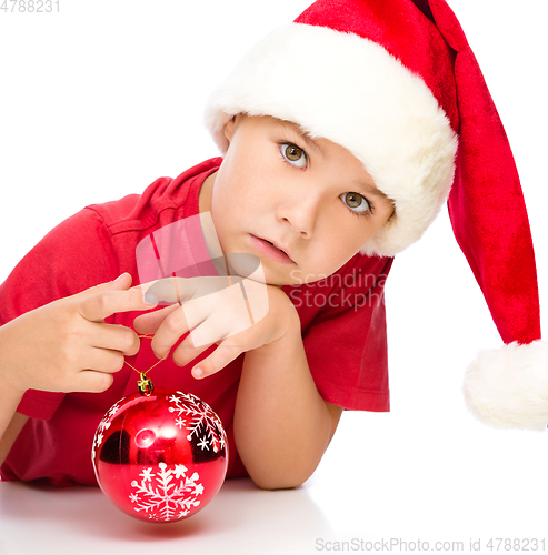 Image of Young happy girl in christmas cloth