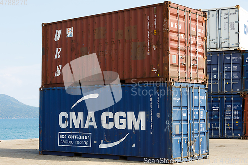 Image of ship containers in the port of Nosy Be, Madagascar