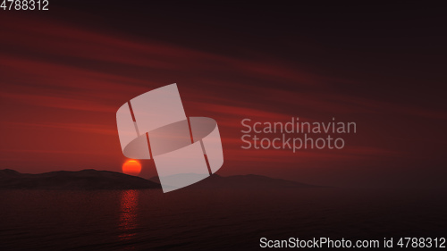 Image of red sunset over the sea