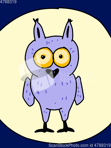 Image of Funny comic character little owl full moon