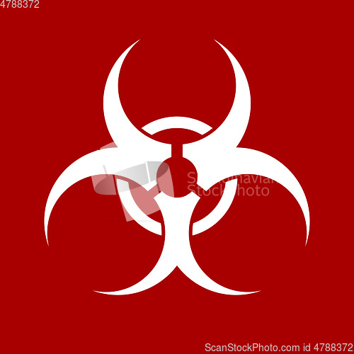 Image of white biohazard sign on red background