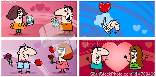 Image of valentines cartoon greeting card set