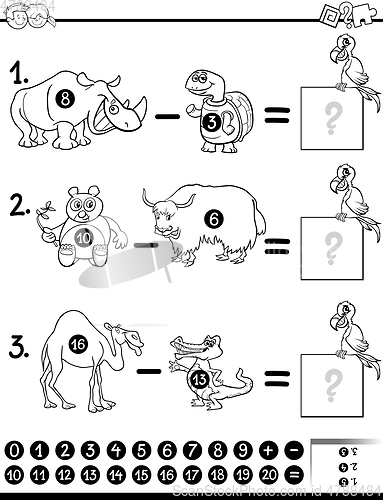 Image of subtraction game coloring page