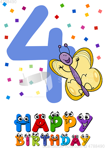 Image of fourth birthday cartoon card design