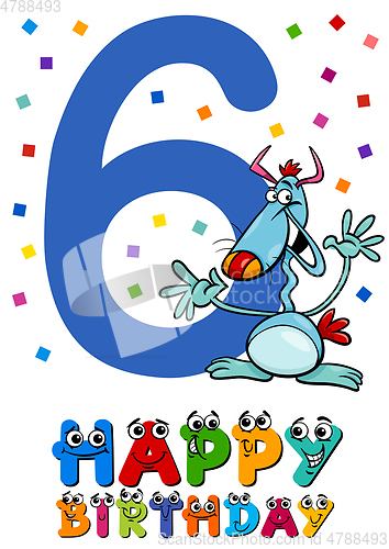 Image of sixth birthday cartoon card design