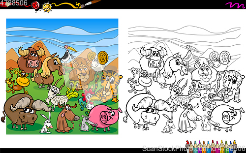 Image of cartoon animals coloring page