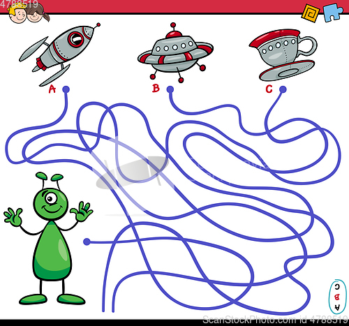 Image of path maze game with alien