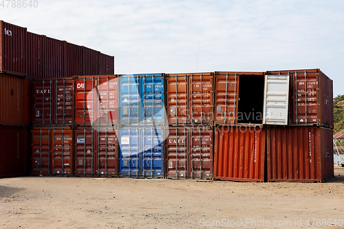 Image of ship containers in the port of Nosy Be, Madagascar