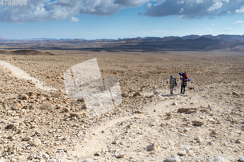 Image of Trekking in Negev dramatic stone desert, Israel 