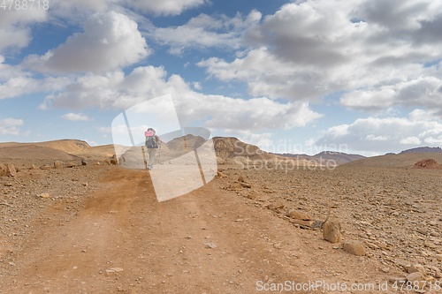 Image of Trekking in Negev dramatic stone desert, Israel 