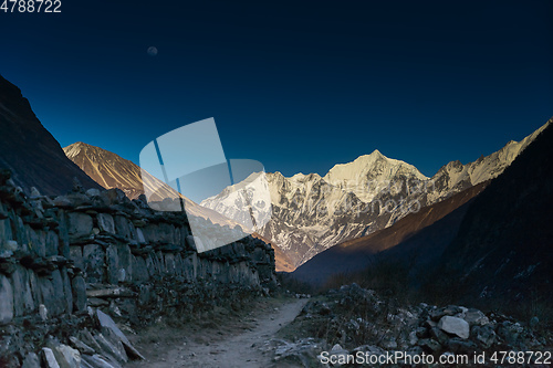 Image of Langtang valley moonrise over mountain