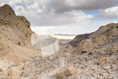 Image of Trekking in Negev dramatic stone desert, Israel 