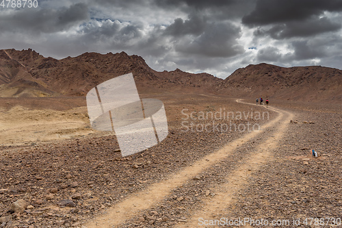 Image of Trekking in Negev dramatic stone desert, Israel 