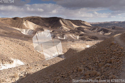 Image of Trekking in Negev dramatic stone desert, Israel 