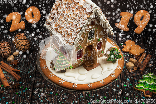 Image of Gingerbread house with lights