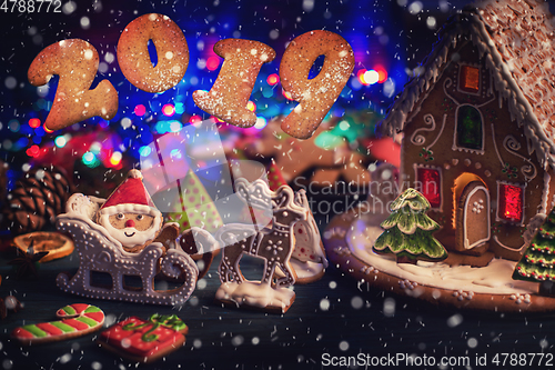 Image of Gingerbread house with lights