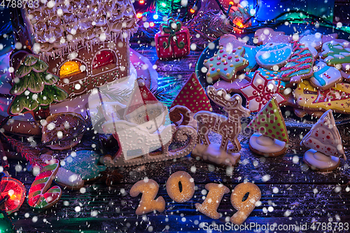Image of Gingerbread house with lights