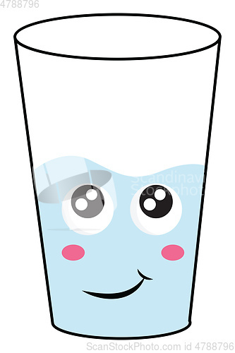 Image of Glass of milk with cute eyes vector illustration on white backgr