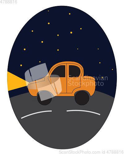Image of Yellow car driving on in the night vector illustration on white 