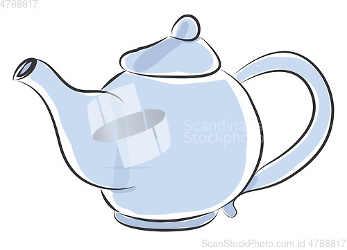 Image of Blue teapot with yellow and orange detailes vector illustration 