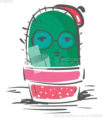 Image of Painting of a cactus plant emoji expressing sadness wearing a re