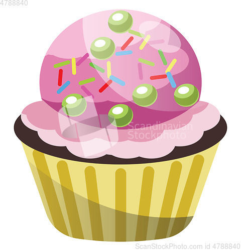 Image of Chocolate cupcake with ice cream and sprinklesillustration vecto