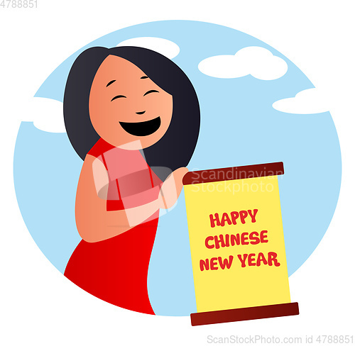 Image of Cartoon girl celebrating chinese new year vector illustration on