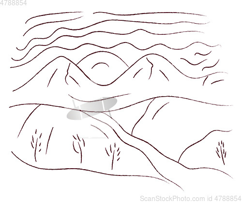 Image of Hilly area landscape drawings vector or color illustration