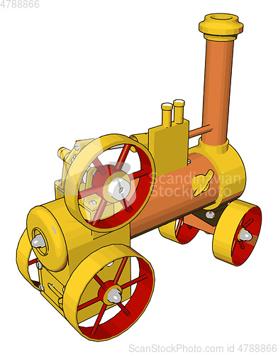 Image of 3D vector illustration of yellow and orange steam engine machine