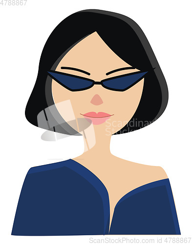 Image of Portrait of a girl in blue shirt with sunglasses vector illustra