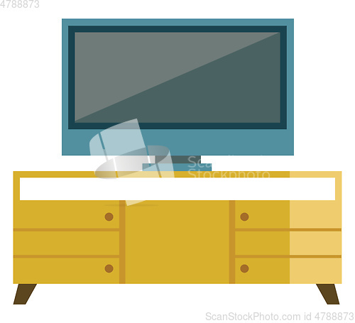 Image of A TV has been placed on a wooden cabinet with drawers vector col