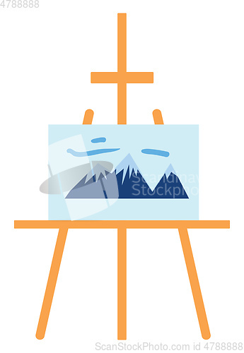 Image of Easel with a canvas with a painting of the mountaines  vector il