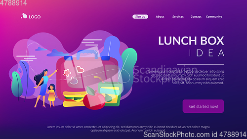 Image of Kids lunch box concept landing page.