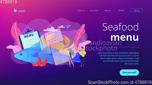 Image of Seafood menu concept landing page.