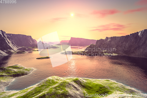 Image of beautiful fantasy landscape sunset scenery