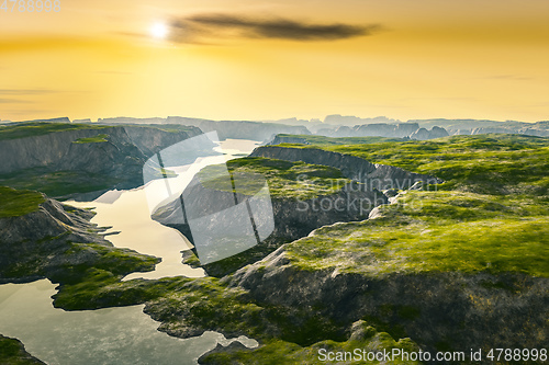Image of beautiful fantasy landscape sunset scenery