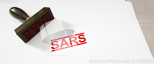 Image of paper background with a stamp and the word SARS