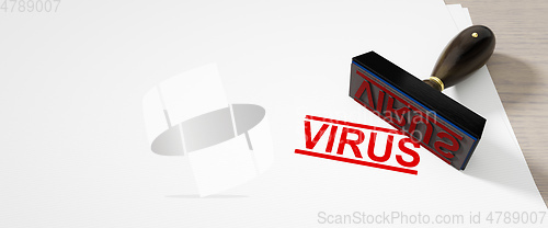 Image of paper background with a stamp and the word virus