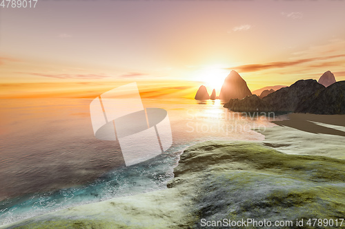 Image of beautiful fantasy landscape sunset scenery