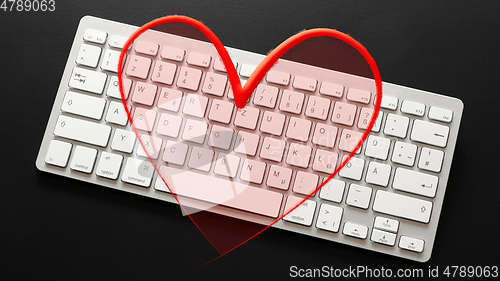 Image of typical computer keyboard with a red heart overlay