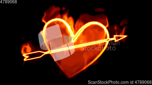 Image of Heart with arrow on fire