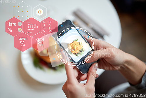 Image of hands with phone and food nutritional value chart