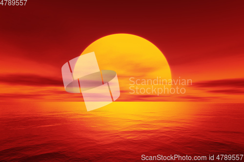 Image of red sunset over the ocean