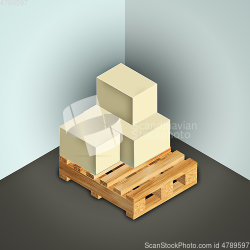 Image of pallet of boxes in a storage