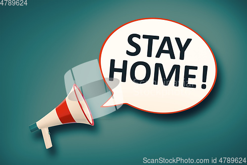 Image of megaphone and speech bubble stay home